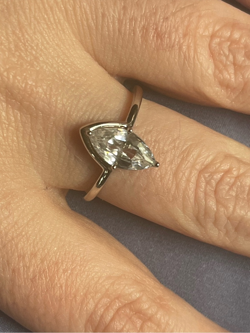 Elegant Marquise Solitaire Ring in Silver Tone